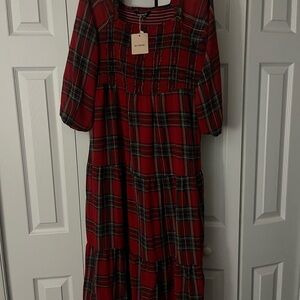 BloomChic Red Plaid Smocked Dress
